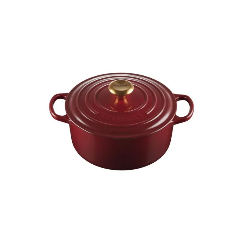 LE CREUSET Cocotte En Fonte|Cocotte en Fonte Ronde 24 cm Garnet Bouton Doré Signature