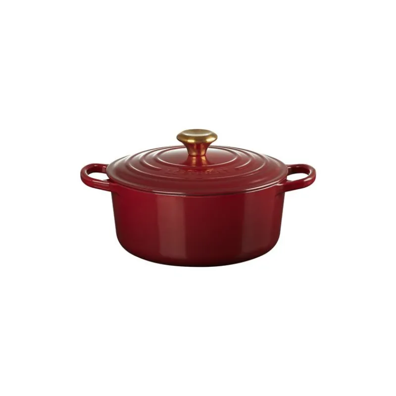 LE CREUSET Cocotte En Fonte|Cocotte en Fonte Ronde 24 cm Garnet Bouton Doré Signature