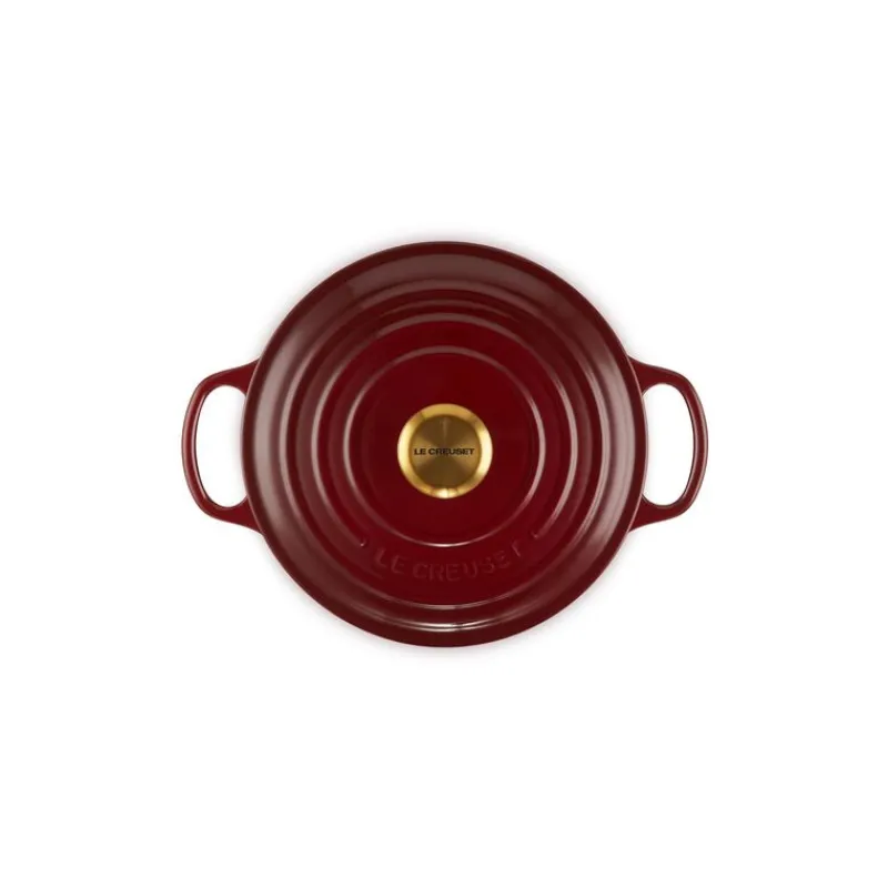 LE CREUSET Cocotte En Fonte|Cocotte en Fonte Ronde 24 cm Garnet Bouton Doré Signature