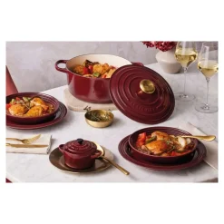 LE CREUSET Cocotte En Fonte|Cocotte en Fonte Ronde 24 cm Garnet Bouton Doré Signature