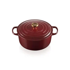 LE CREUSET Cocotte En Fonte|Cocotte en Fonte Ronde 28 cm Garnet Bouton Doré Signature