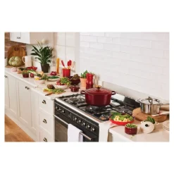 LE CREUSET Cocotte En Fonte|Cocotte en Fonte Ronde 28 cm Garnet Bouton Doré Signature