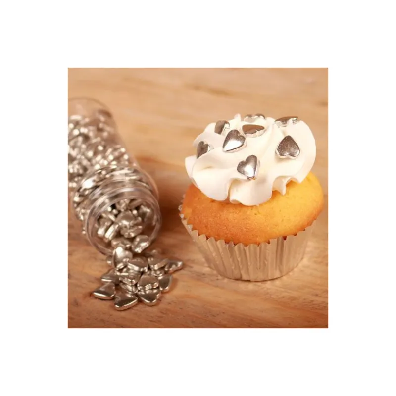 FUNCAKES Décoration Comestible|Coeurs en sucre Argenté 80g