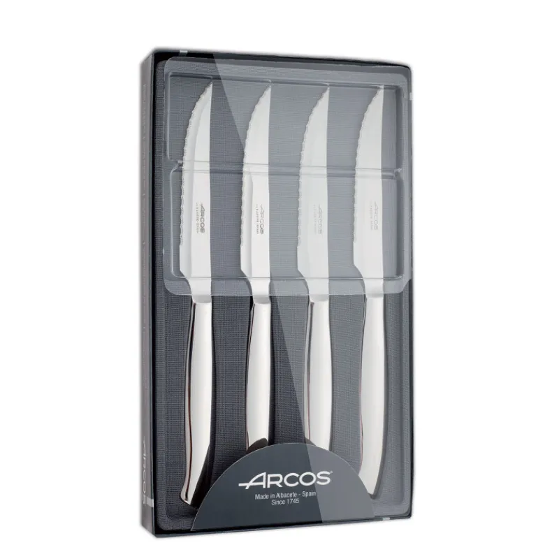 ARCOS Couverts|Coffret 4 Couteaux à Steak 11 cm Lame Crantée Acier Inoxydable
