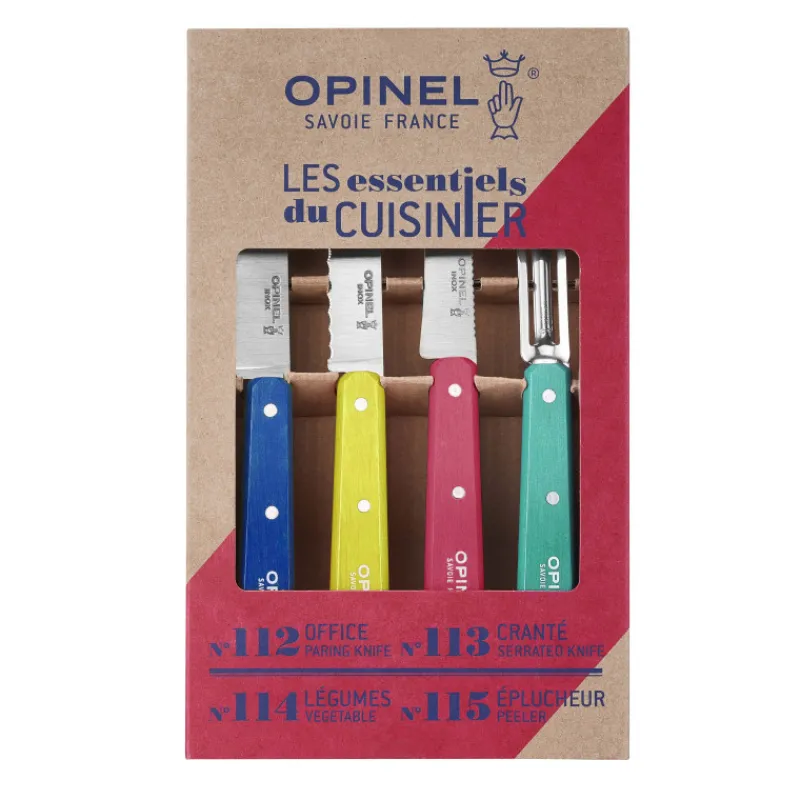OPINEL Couteau D'office|Eplucheurs, Dénoyauteur|Coffret 3 Couteaux de Cuisine et un Eplucheur Pop 80 Les Essentiels