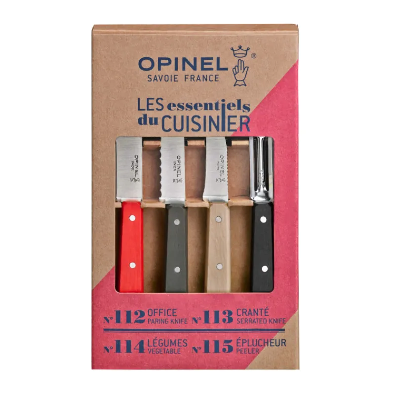 OPINEL Couteau D'office|Eplucheurs, Dénoyauteur|Coffret 3 Couteaux de Cuisine et un Eplucheur Loft Les Essentiels