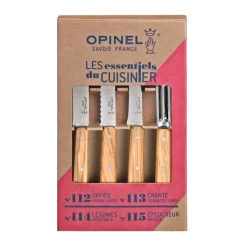 OPINEL Couteau D'office|Eplucheurs, Dénoyauteur|Coffret 3 Couteaux de Cuisine et un Eplucheur Olivier Les Essentiels