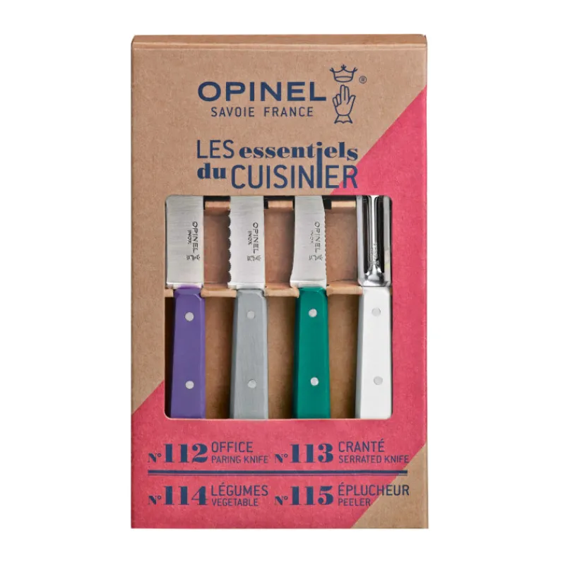 OPINEL Couteau D'office|Eplucheurs, Dénoyauteur|Coffret 3 Couteaux de Cuisine et un Eplucheur Art Déco Les Essentiels