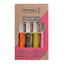 OPINEL Couteau D'office|Eplucheurs, Dénoyauteur|Coffret 3 Couteaux de Cuisine et un Eplucheur Fifties Les Essentiels