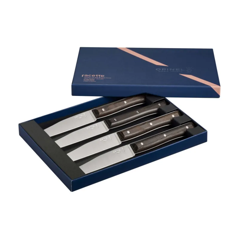 OPINEL Couverts|Coffret 4 Couteaux de Table Frêne Sombre Facette
