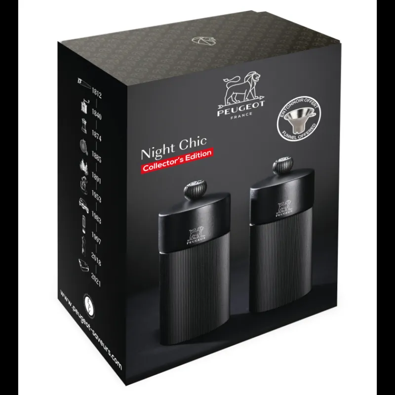 PEUGEOT Moulin|Coffret 2 Moulins Manuels Sel & Poivre Noir Mat 12 cm + Entonnoir