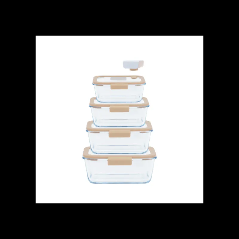 PEBBLY Conservation|Coffret de 4 Boîtes de Conservation en Verre et Pompe de Mise Sous-Vide