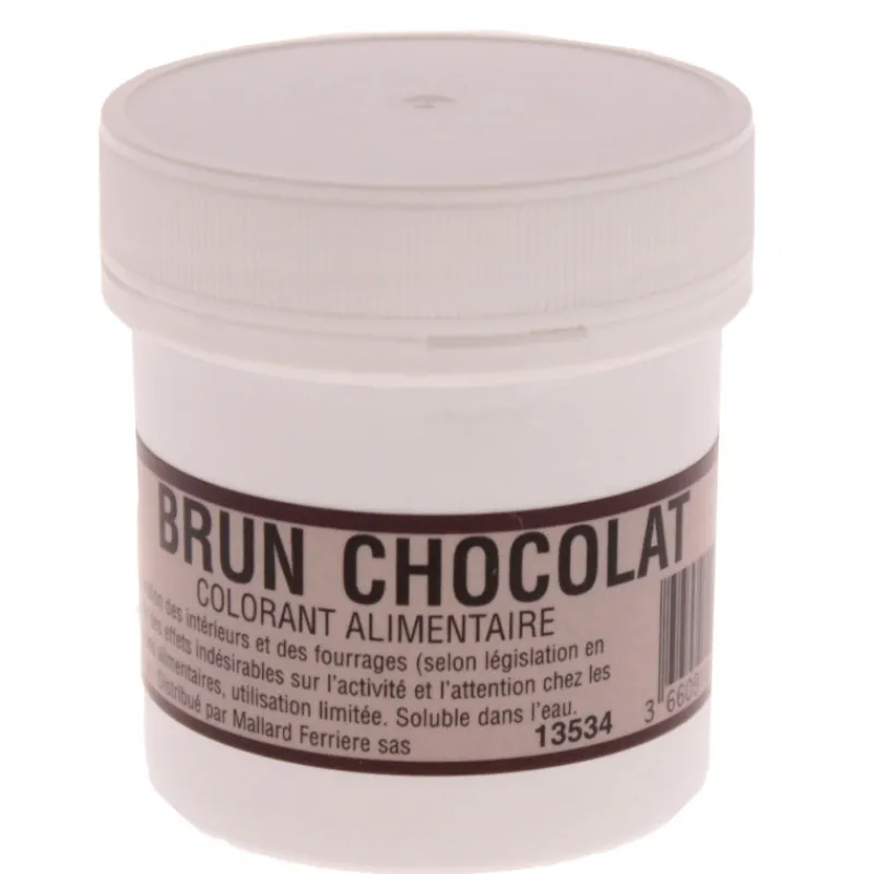 MALLARD FERRIERE Colorants Alimentaires|Colorant alimentaire Marron Brun Chocolat E102/E129/E151 Poudre Hydrosoluble 20g