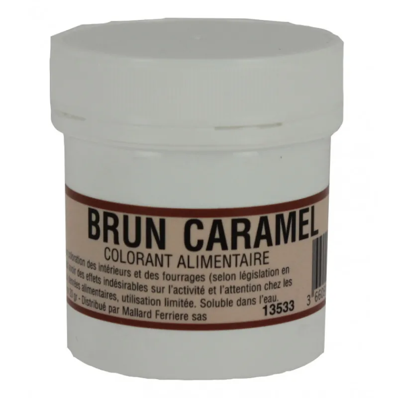 MALLARD FERRIERE Colorants Alimentaires|Colorant alimentaire Marron Brun Caramel E102/E129/E151 Poudre Hydrosoluble 20g