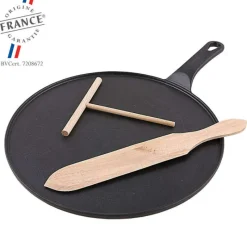 CHASSEUR Poêles|Crêpière Fonte Émaillée 30 cm Noir avec Accessoires