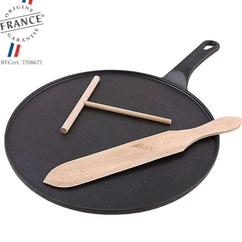 CHASSEUR Poêles|Crêpière Fonte Émaillée 30 cm Noir avec Accessoires