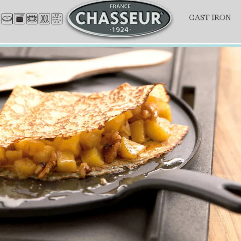 CHASSEUR Poêles|Crêpière Fonte Émaillée 30 cm Noir avec Accessoires