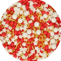 FUNCAKES Décoration Comestible|Décoration en Sucre Mélange Jolly Rouge et Or Noël 65 g