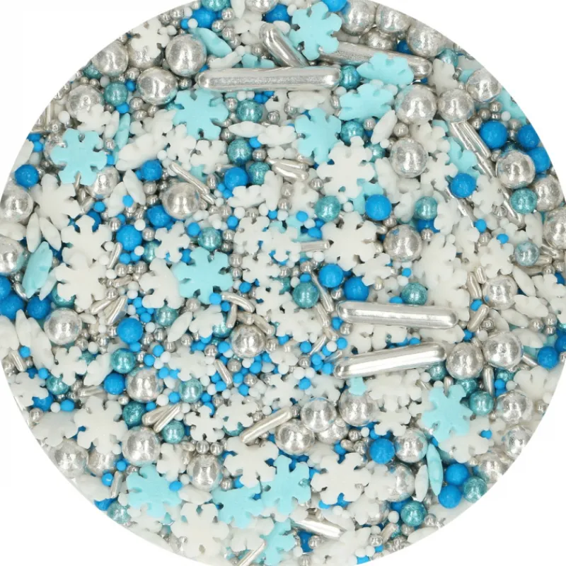 FUNCAKES Décoration Comestible|Décoration en Sucre Mélange Hivernal Bleu, Blanc et Argenté 65 g