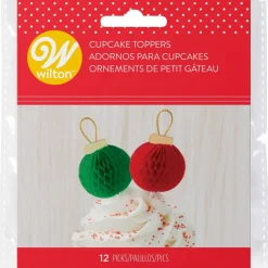 WILTON Décoration Gâteau|Décorations Boules de Noël Rouges et Vertes sur Piques (x12)