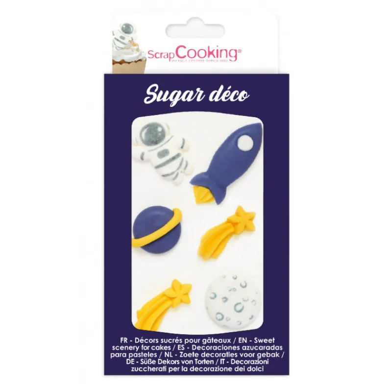 SCRAPCOOKING Décoration Comestible|Décors en sucre astronaute, fusée, étoile filante, planète, lune