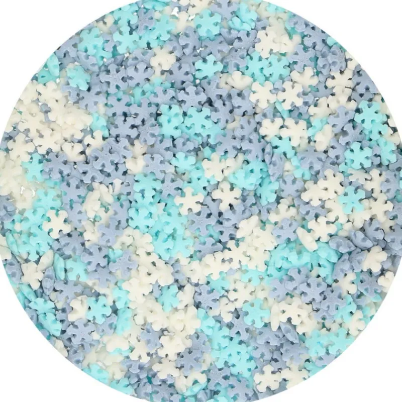 FUNCAKES Décoration Comestible|Décors en Sucre Mini Flocons Bleu et Blanc 50 g