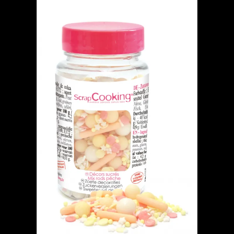 SCRAPCOOKING Décoration Comestible|Décors en Sucre Mélange Rods Pêche 70 g