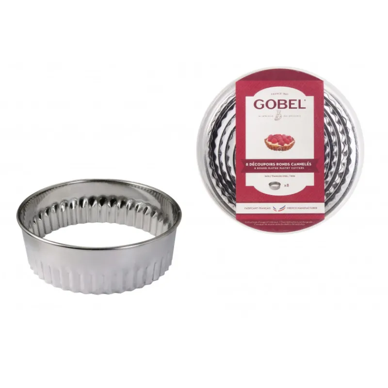 GOBEL Emporte Pièce - Découpoir Pâtisserie|Découpoirs Ronds cannelés inox (boite de 8)