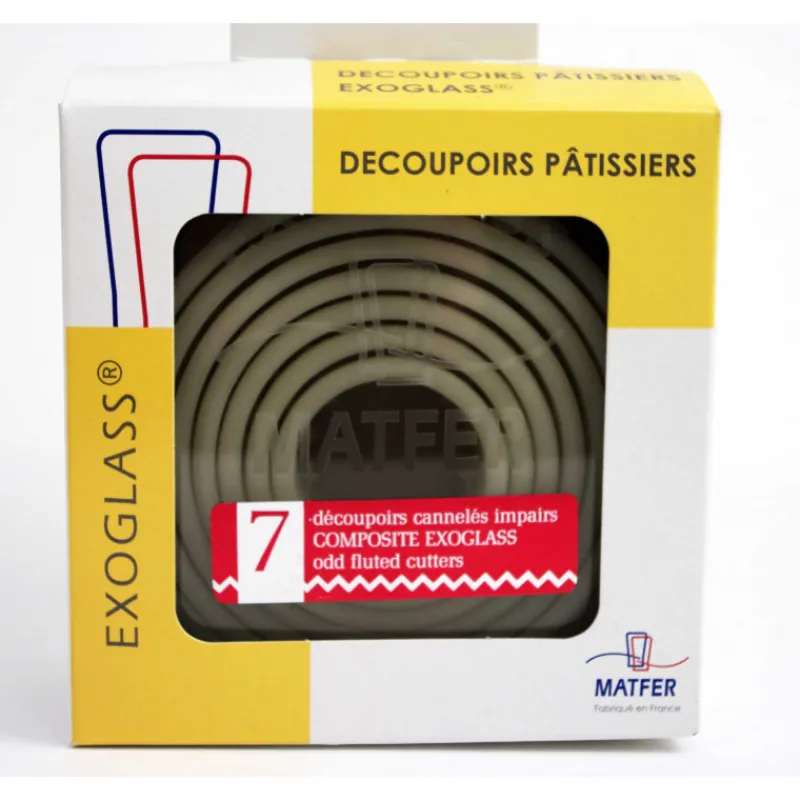 MATFER Emporte Pièce - Découpoir Pâtisserie|Découpoirs ronds cannelés impairs Exoglass (Boîte de 7)
