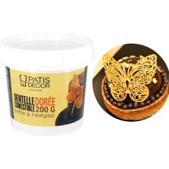 PATISDECOR Décoration Comestible|Dentelle comestible dorée 200 g Patisdécor