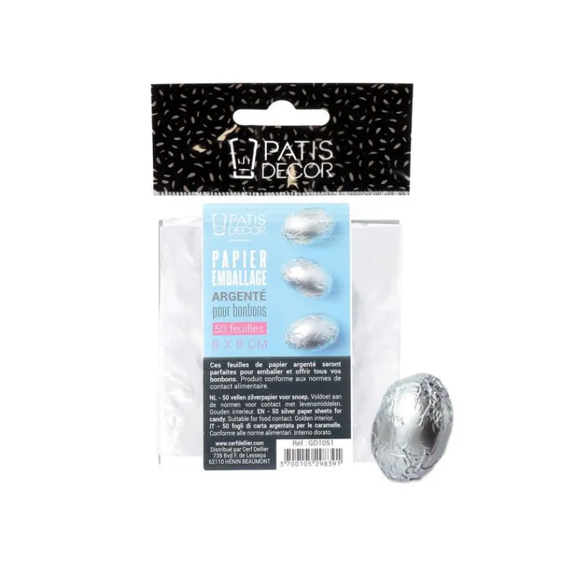 PATISDECOR Emballage Alimentaire|Emballage Pour Bonbons Argenté 50 feuilles Patisdécor