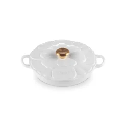 LE CREUSET Faitout|Faitout Fonte Émaillée Pétales Blanc avec Bouton Doré 26 cm