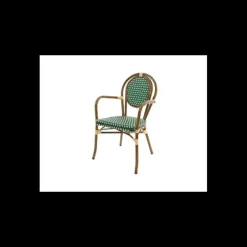 LYROSE Mobilier Terrasse Restaurant|Fauteuil Tressé Bamboo Vert et Crème