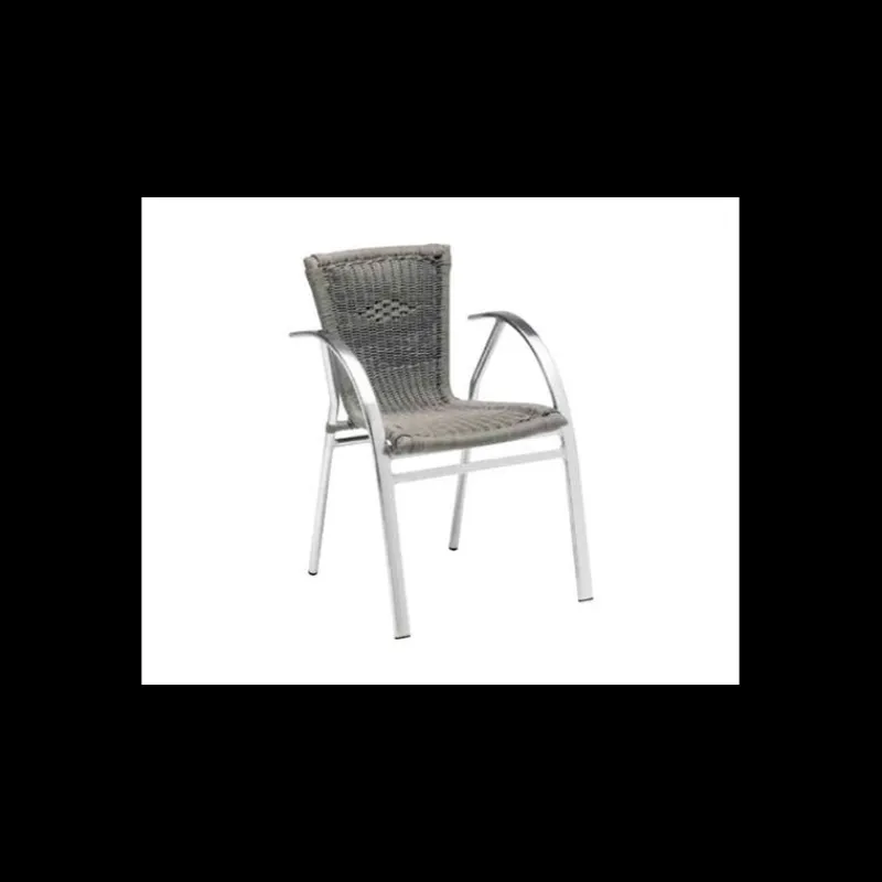 LYROSE Mobilier Terrasse Restaurant|Fauteuil Tressé Structure Aluminium Djerba Gris