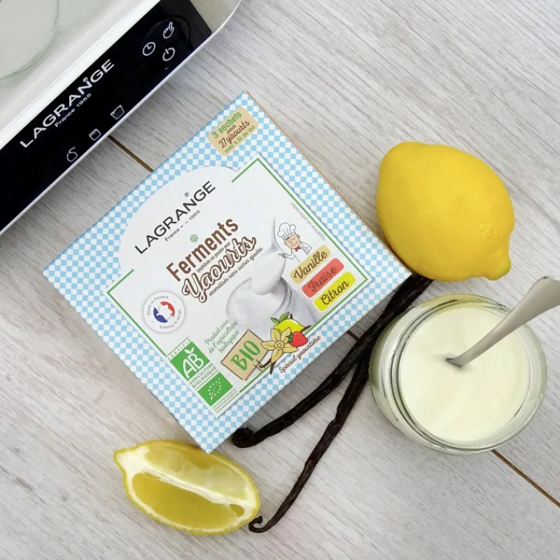 LAGRANGE Yaourtière|Additifs Alimentaires|Ferment Lactique Bio 3 Sachets 12g Vanille, Fraise et Citron