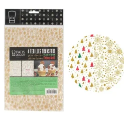 PATISDECOR Décoration Comestible|Feuille Transfert Chocolat Noël 17,5 x 27,5 cm (x4) Patisdécor