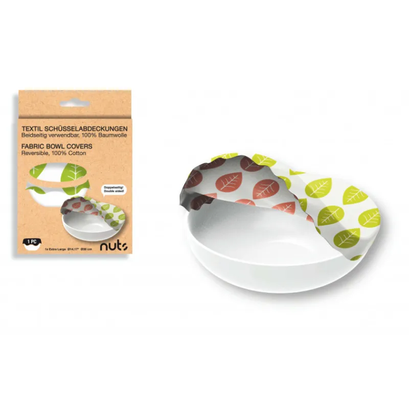 NUTS Conservation|FIN DE SERIE Couvercle réutilisable XL blanc motif feuille 100% coton
