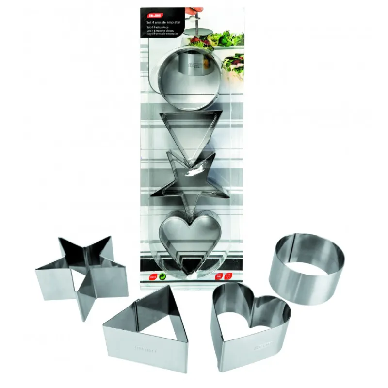 IBILI Emporte Pièce - Découpoir Pâtisserie|FIN DE SERIE Lot 4 Emporte-Pièces Inox Coeur, Triangle, Étoile et Cercle 8 cm