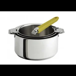 CRISTEL Batterie De Cuisine|Casseroles|FIN DE SERIE Lot de 3 Casseroles inox avec Poignée Jaune Mutine Amovible
