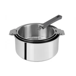 CRISTEL Batterie De Cuisine|Casseroles|FIN DE SERIE Lot de 3 Casseroles inox avec Poignée Grise Mutine Amovible