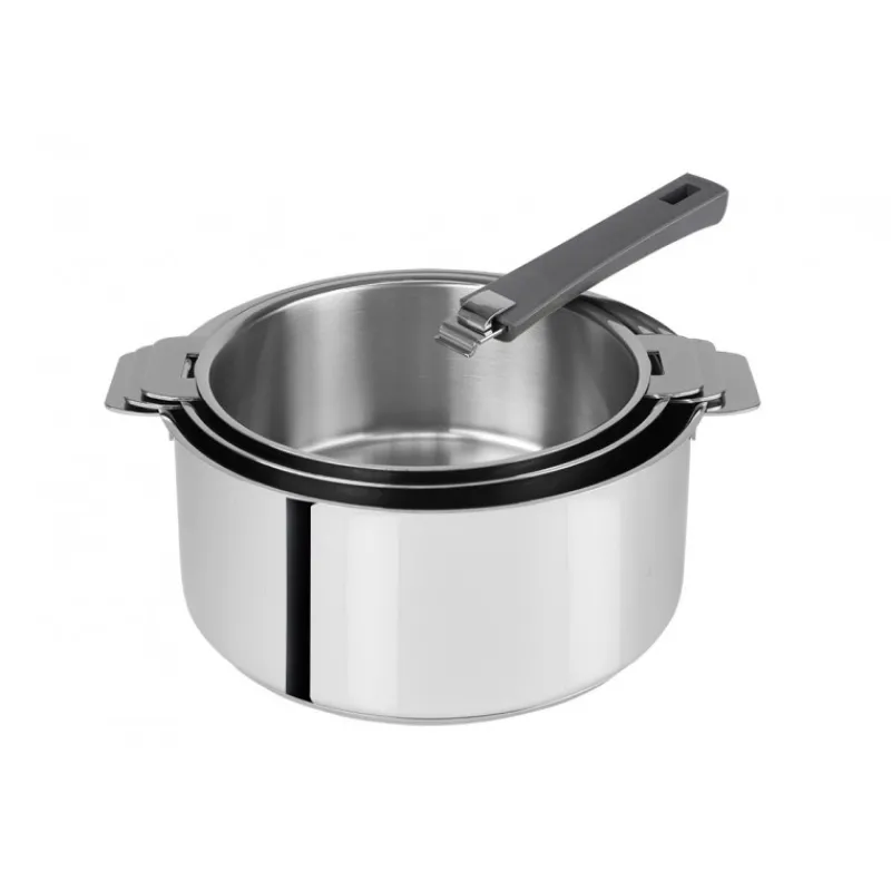 CRISTEL Batterie De Cuisine|Casseroles|FIN DE SERIE Lot de 3 Casseroles inox avec Poignée Grise Mutine Amovible
