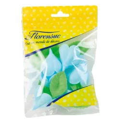 FLORENSUC Décoration Comestible|Fleurs de rose bleue x6, grandes feuilles x12 - en Azyme
