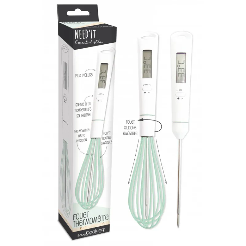 SCRAPCOOKING Thermomètre De Cuisine|Fouets De Cuisine|Fouet Thermomètre de Cuisine Amovible 27 cm Need'It