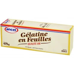 ANCEL Additifs Alimentaires|Produits Pâtisserie|Gélatine en feuilles qualité or 475 g (225 feuilles)