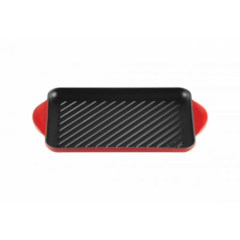 LE CREUSET Plat De Cuisson|Grills|Gril en Fonte Rectangulaire 32 cm Cerise