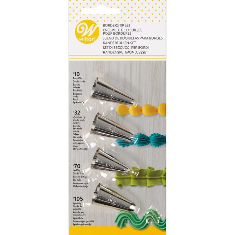 WILTON Douilles Pâtisserie|Kit 4 douilles pâtissières Bordures Inox