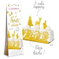 SCRAPCOOKING Décoration Gâteau|Kit Déco Bûche de Noël Dorée Forêt Enchantée