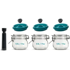 AIRTENDER Machine Sous Vide|Conservation|Kit de Mise Sous-Vide 3 Bocaux Kilner 0,5 L avec Couvercles et Pompe