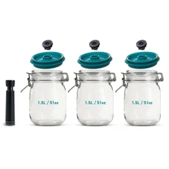 AIRTENDER Machine Sous Vide|Conservation|Kit de Mise Sous-Vide 3 Bocaux Kilner 1,5 L avec Couvercles et Pompe