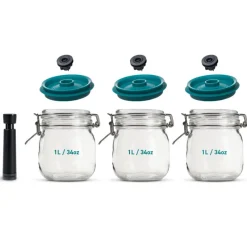 AIRTENDER Machine Sous Vide|Conservation|Kit de Mise Sous-Vide 3 Bocaux Kilner 1 L avec Couvercles et Pompe